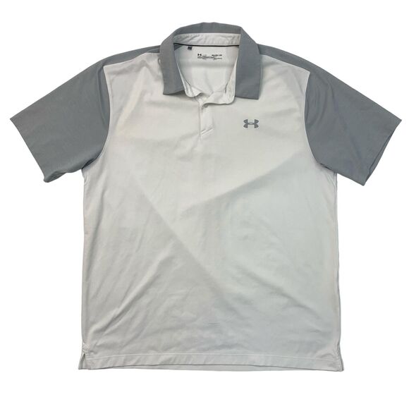 Under Armour Polo Shirt Mens XL Extra Large Cream White Gray Threadborne Golf - Picture 1 of 11